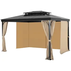VEVOR Gazebo Curtains Outdoor, 12'x 10'x 7.3' Gazebos, 4-Panel Sidewall Gazebo Privacy Curtains with Zippers, Outdoor Curtain Replacement for Patio Canopy, Only Curtain, Khaki