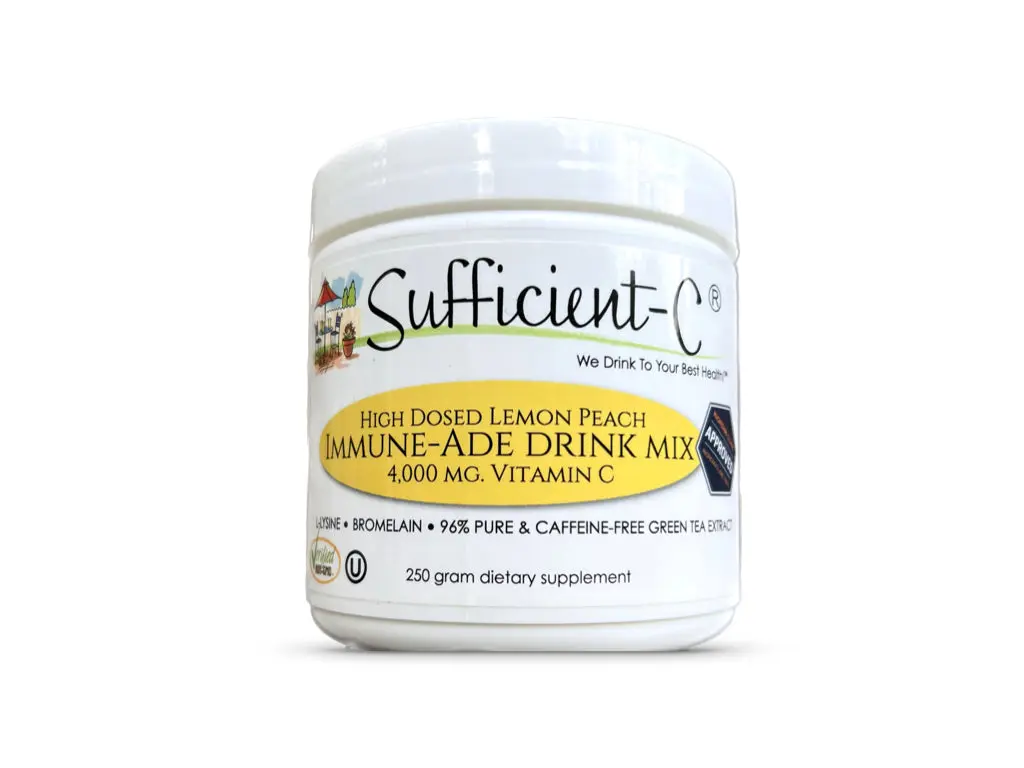 Sufficient-C® High Dose Vitamin C Lemon Peach Immune-Ade drink mix - 250 gram High Potency Supplement Daily Dietary Supplement