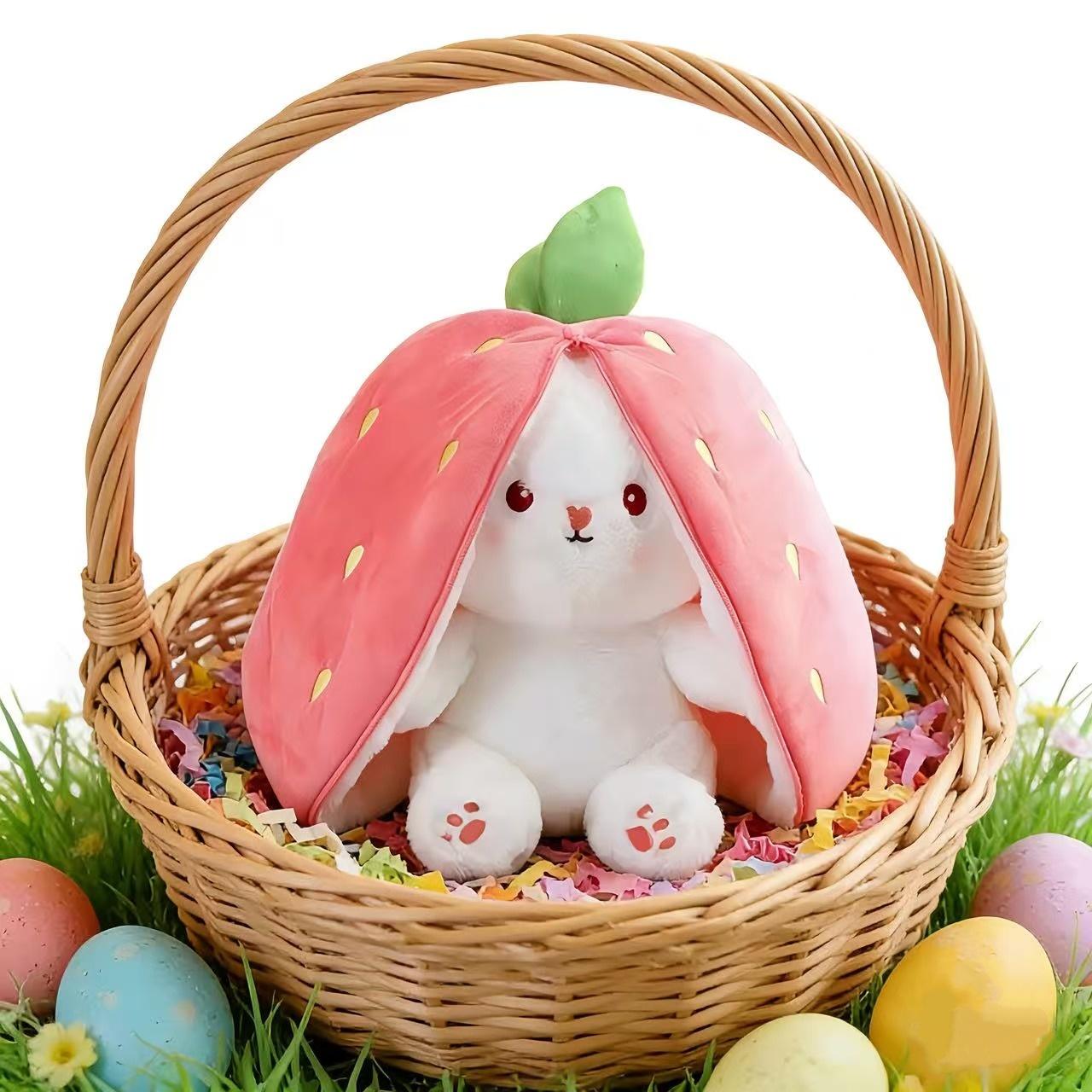 Cute Strawberry Bunny Plush Toy, Soft Cartoon Stuffed Animal Toy, Creative Doll Birthday Gift, Festival Decoration, Easter Gifts