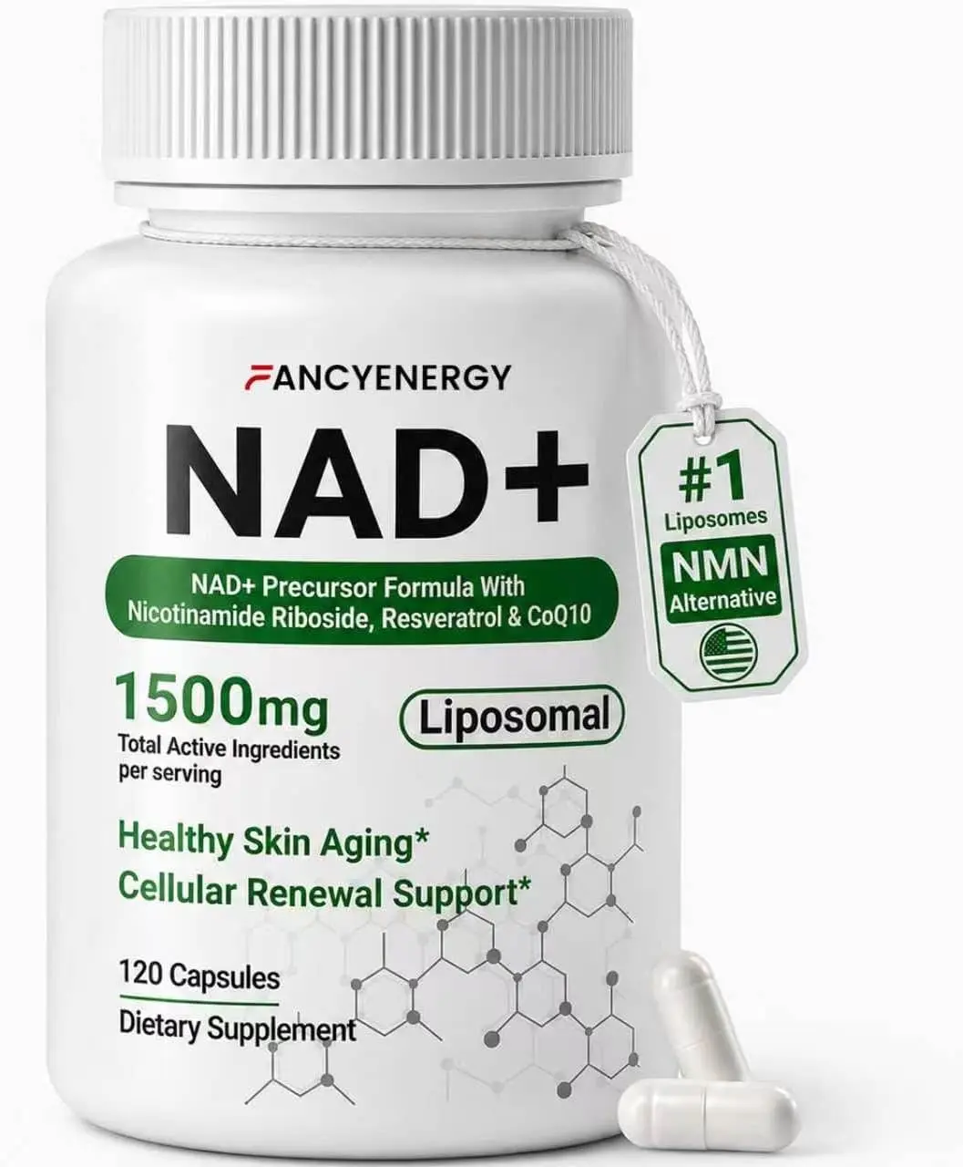 NAD+ Supplement, Liposomal NAD Nicotinamide Riboside Resveratrol 1500 mg - Anti-Aging & Brain Health, Improve Energy - Specifically for Women and Men, 120 Cout