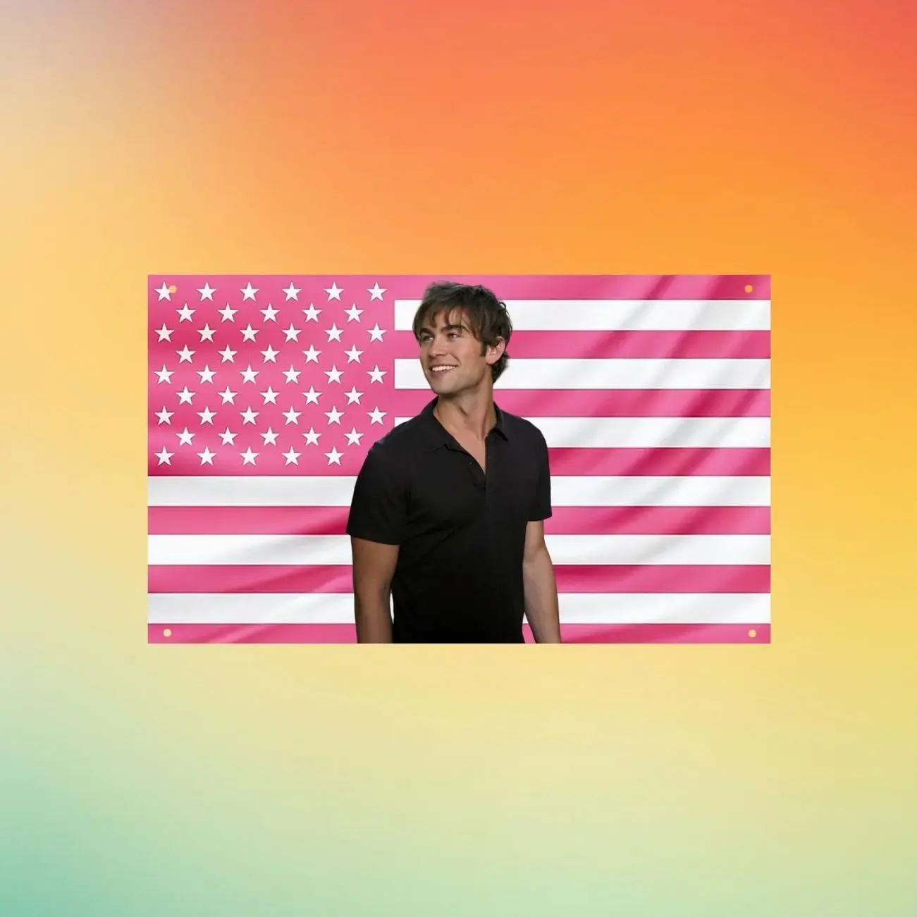 Chace Crawford Pink USA Flag Wall Tapestry, Celebrity Actor Wall Flag, Aesthetic Bedroom Decor, Dorm Room Wall Hanging, Fan Gift