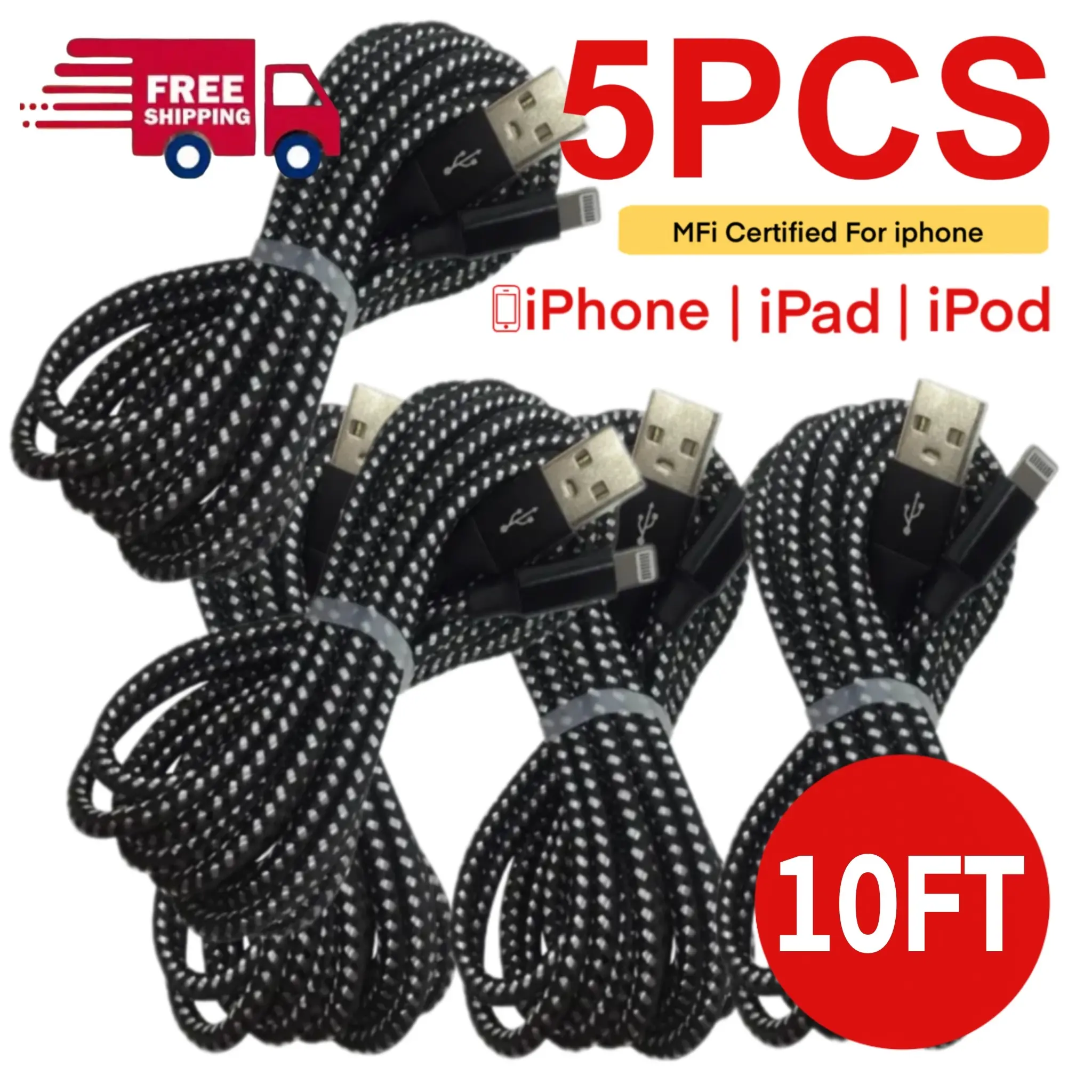 5pcs  Charging Cable, Data Cable for Iphone 14 13 12 11 XS XR X Pro Max Mini 8 7 6S,  Fast Charging  5pcs Braided USB Charger Cable for Iphone SE XR 8 7 6 14 13 12 11