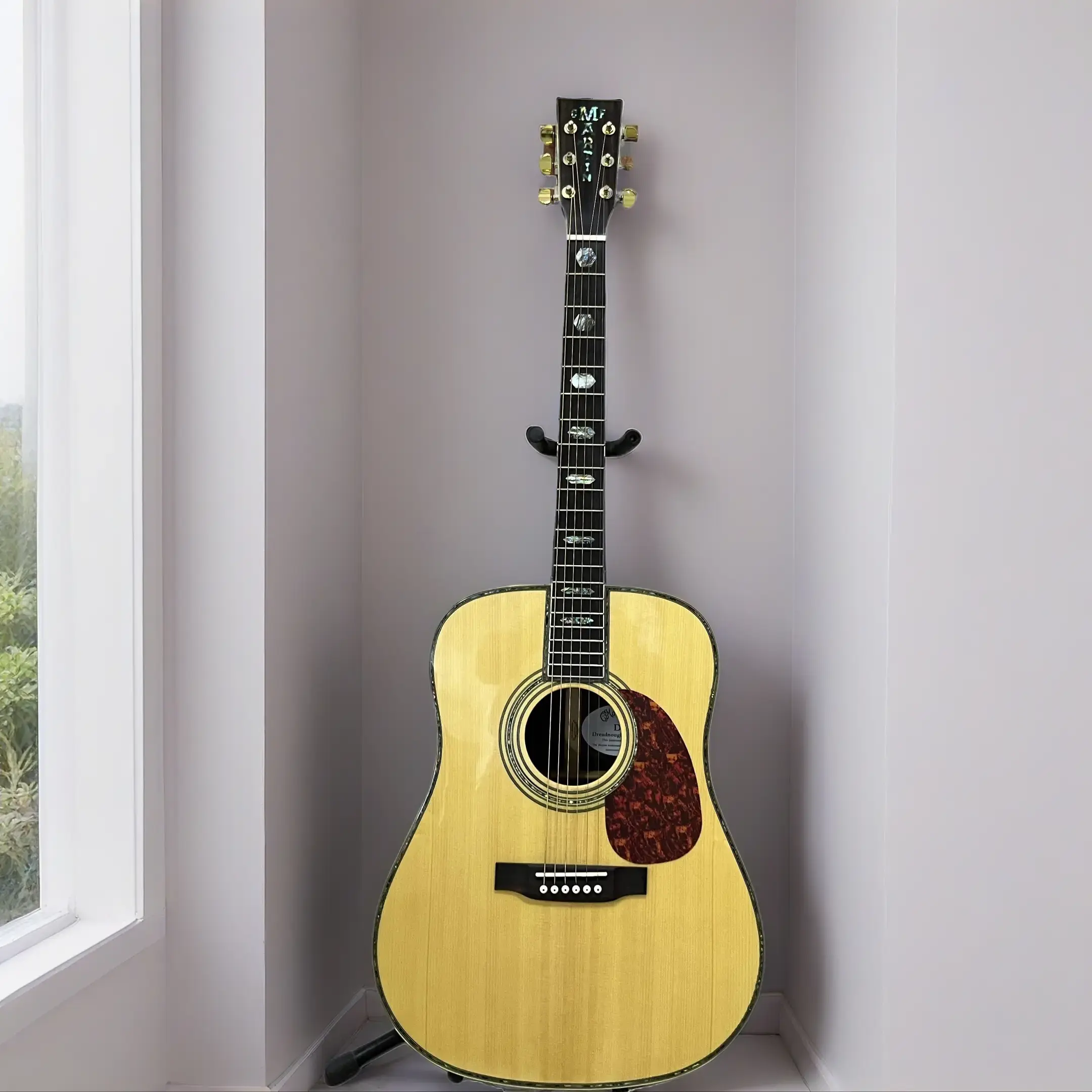 41 inch solid spruce D45 acoustic guitar, Abalone inlaid fingerboard Hollow body
