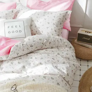 Pink Floral Duvet Cover with Pillowcase 2 Pcs Twin / 3 pcs Full Queen King -   White Flower Green Leaf Pattern Printed Reversible Microfiber Comforter Cover Bedding Set - Soft Aesthetic Cottage Preppy Bedroom Decor for Women Girls