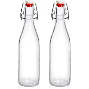 2 Pack Swing Top Glass Bottles 16oz, Flip Top Glass Bottle with Airtight Lid for Fermentation, Kombucha, Mead, Vanilla Extract, Coquito, Vinegar, Beer, Kefir, Wine, Soda, Juice, Oil for Home Brewing
