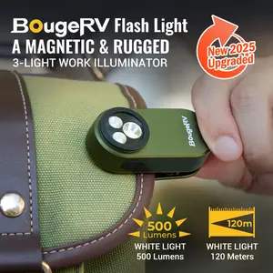 【BougeRV Pocket Flashlights】 Portable Clip Light, Bright 500 Lumens Mini Flashlight with 5 Modes, USB-C 600mAh Rechargeable, Magnetic Keychain Flash Light for Daily, Outdoor, Home, Work, Camping, Emergencies