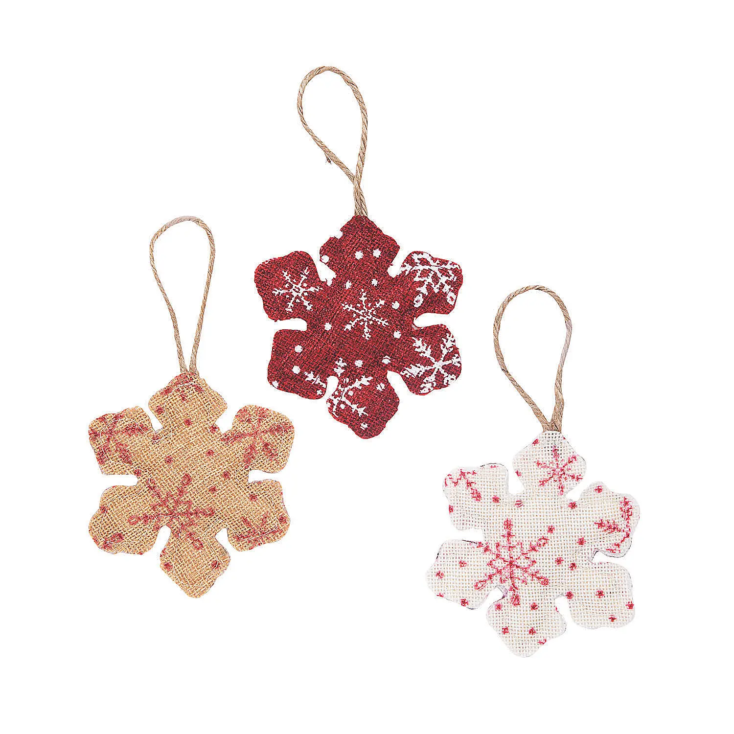 12-Pc Country Rustic Shimmering Burlap Print Artificial Christmas Tree Hanging Ornaments - 3.75 In Colorful Flakes Decor for Holiday Home Festive Supplies
