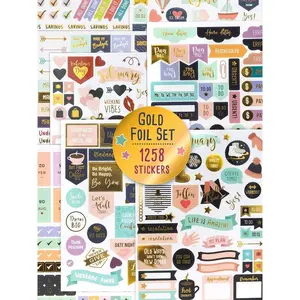 Aesthetic Gold Foil Planner Stickers - 1250+ Stunning Design Accessories Enhance and Streamline Your Planner, Journal and Calendar