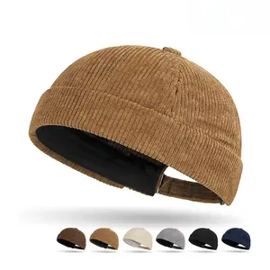 1pc Cozy Corduroy Dome Cap for Men & Women - Adjustable, Solid Color (Black, Navy Blue, Gray, Beige, Dark Coffee, Light Coffee), Lightweight & Warm Winter Hat for Autumn and Winter, Hip Hop Cap|   Stylish Brimless Cap|   Cozy Fabric Hat