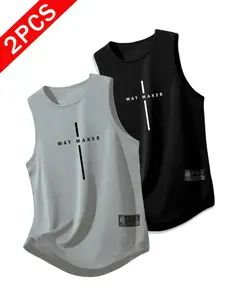 2-Pack Men's Sporty Tank Tops, Breathable Quick-Dry Sleeveless Shirts, Moisture-Wicking Running Fitness Wear, 8 Colors Available
