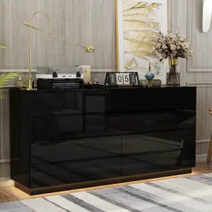 FUFU&GAGA 63" Modern LED Dresser with 8 Drawers & Glossy Surface - Glowing Storage Cabinet Organizer for Bedroom