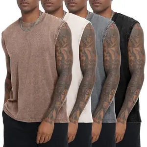 Men’s 4-Pack Acid Wash Cotton Sleeveless Round Neck Tank Tops, Men’s Clothing for Gym Workout & Streetwear, Vintage Casual Muscle Plain Tees,summervibes