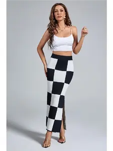 Contrast Color High Waist Skirt Elegant Womenswear