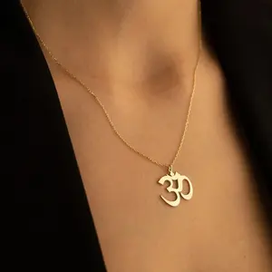 Yoga Om Necklace for Women - Stainless Steel Gold Plated Sanskrit Chakra Pendant - Trendy Jewelry for Mother's Day