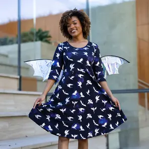Dragons in Space 3/4th Sleeves Fit & Flare Dress