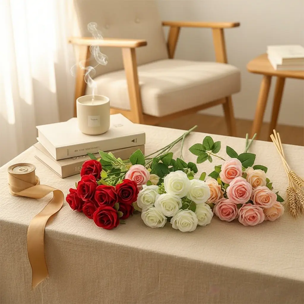 10-Head Korean Style Rose Artificial Flowers Bouquet for Weddings Photography Eco-friendly Recyclable Silk Decorations Minimalist Wall & Table Arrangements Modern Floral Displays - Fruit