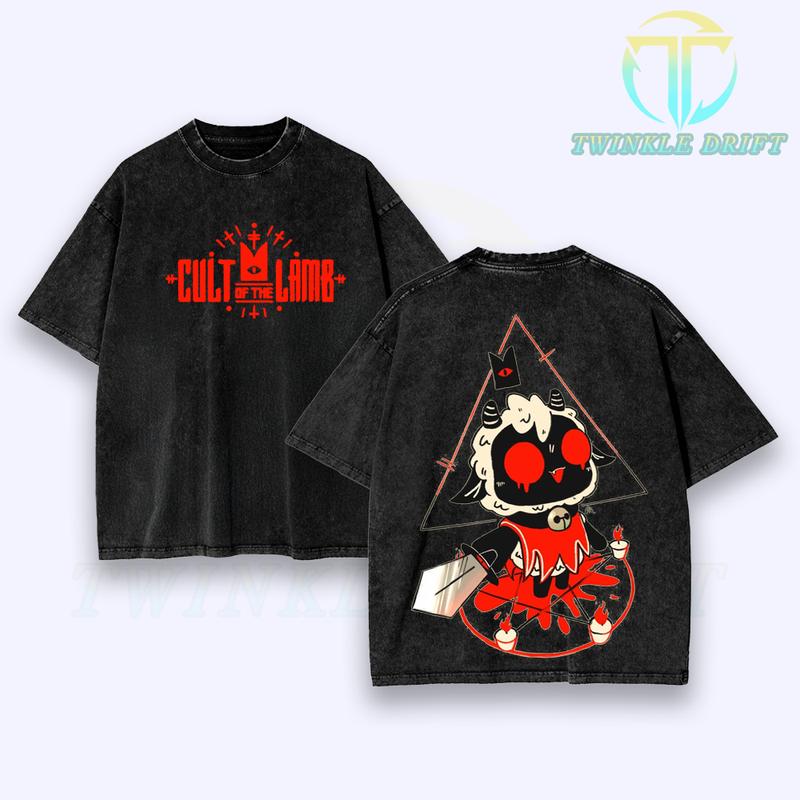 Cult Of The Lamb T-Shirt Double Printed Unisex Acid Washed Lightweight Cotton Crew Neck tees , Hoodies, Tank Top, Gamer Gift, Unisex Clothing graphic men