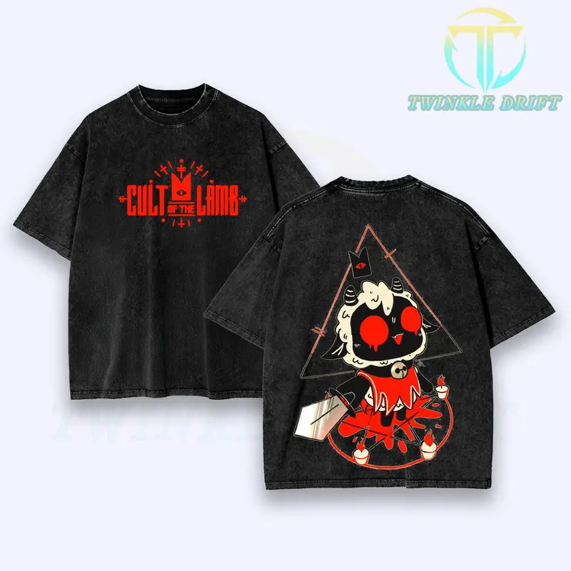 Cult Of The Lamb T-Shirt Double Printed Unisex Acid Washed Lightweight Cotton Crew Neck tees , Hoodies, Tank Top, Gamer Gift, Unisex Clothing graphic men