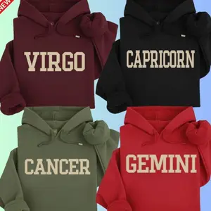 All 12 Zodiac Signs College Hoodie Collection – Astrology Horoscope Pullover for Men & Women, Bold Varsity Letter Design, Cozy Unisex Sweatshirt, Perfect Gift for All Zodiac Fans. B12