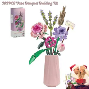 393PCS Vase Bouquet Building Kit, Flower Bouquet Building Blocks Set, Rose Lavender Botanical DIY Toy for Adults & Kids 8+, Gift for Mom Women Birthday