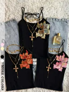 Sweet Floral Embroidered Cami Top Set of 3, Cute Fashion Design, Perfect for Daily Wear, Everyday, Ideal Gift for Her