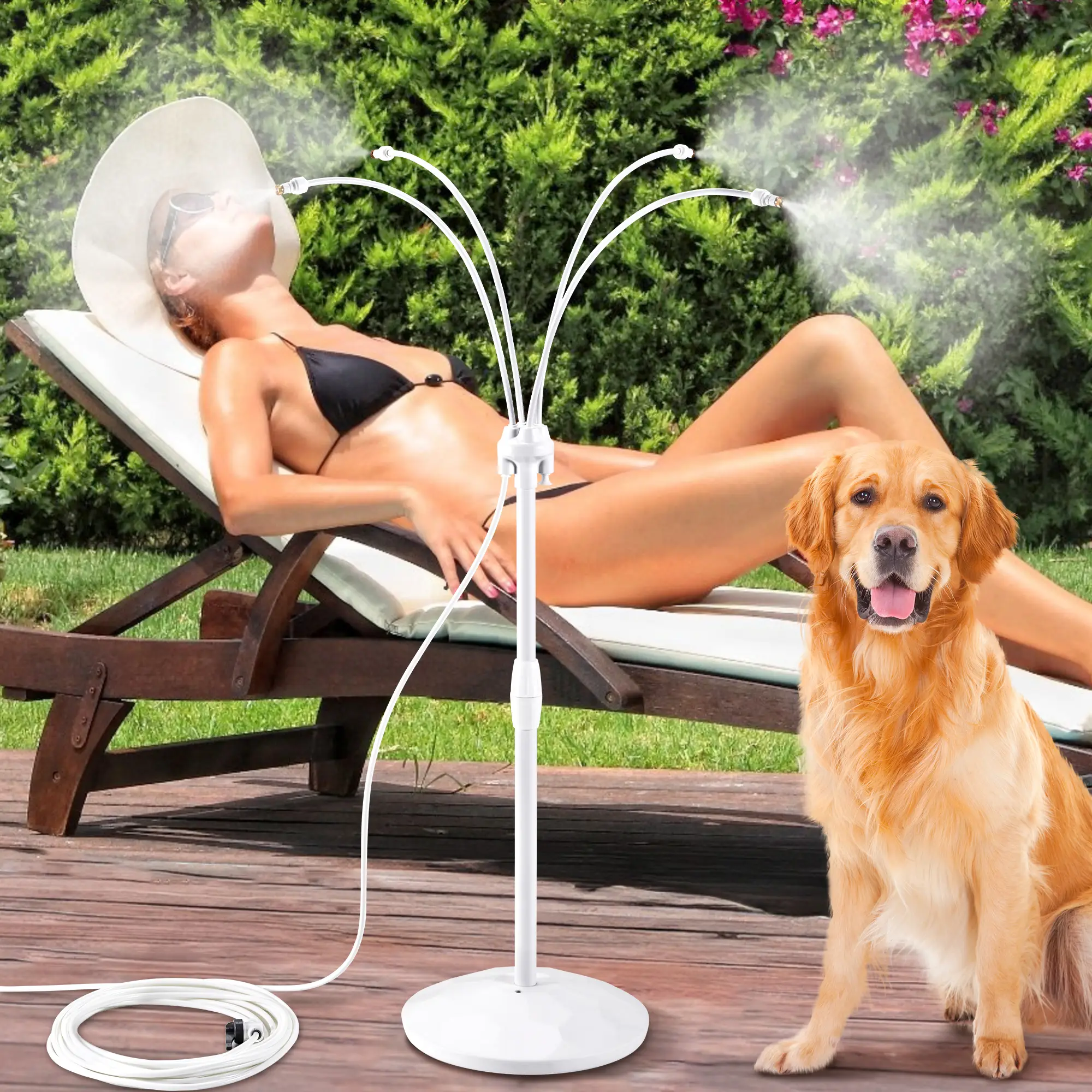 HIRALIY Standing Misting Cooling System for Outside Patio, with 26.2FT Water Supply Line, Adjustable Height, Pool Accessories, Portable Outdoor Water