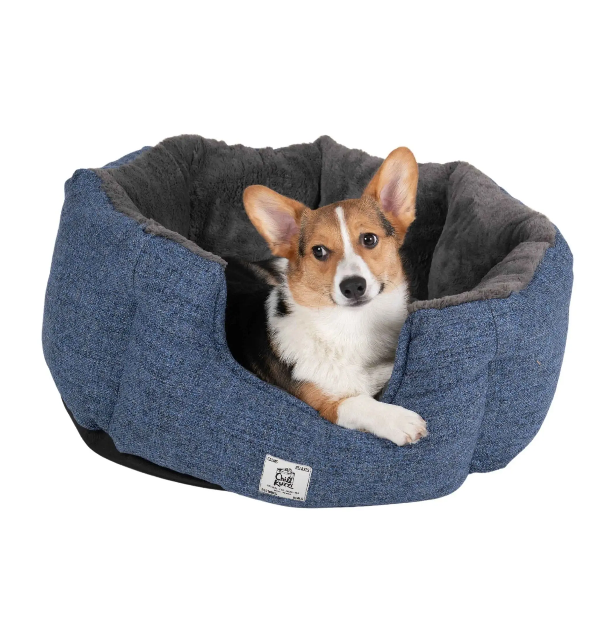 FIR Dog Bed Small 23x23 Grey - Chill Kuzzi Orthopedic Pet Bed for Anxiety & Joint Pain - Infrared Reflective Calming Bed for Dogs & Cats