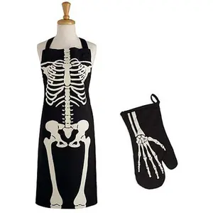Design Imports Skeleton Apron & Oven Mitt Set