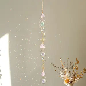 Crystal Sun Catcher, Amethyst Suncatchers Hanging Wind Chime, Handmade Rainbow Maker Indoor Outdoor Decor for Window Bedroom Courtyard Garden, Bless Gift
