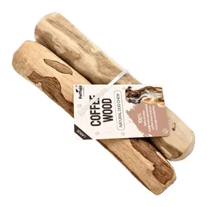PetYupp Natural Coffee Wood Dog Chew Large 2 Count Fiber Rich Low Fat Unique Texture Stress Reliever Safe Long Lasting