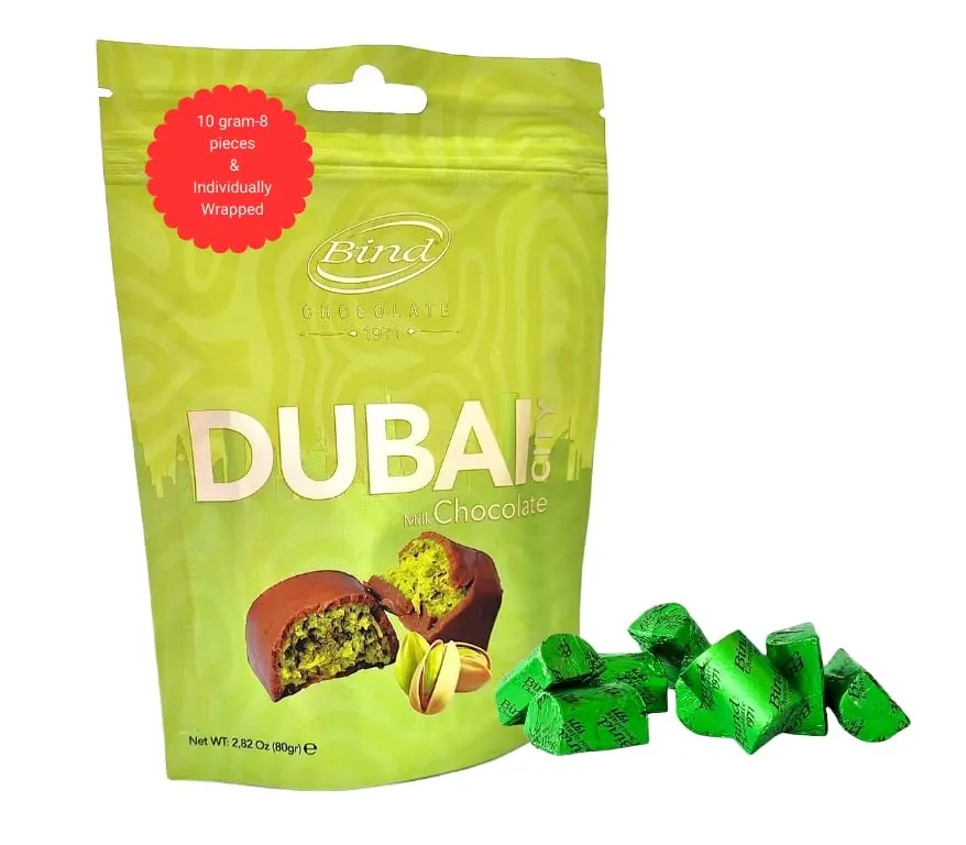 Bind Dubai Luxury Chocolate 8-Pack Pistachio & Kadaif Filling Individually Wrapped 80g Limited Christmas Edition Halal Certified