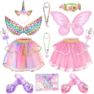X-CPA04  Princess Dress Up Fairy & Unicorn Costume for Girls 4-6, Toddler Dress with Tutu, Wings, Shoes, Jewelry, Headband Fairy Unicorn Toys for Girls Christmas Halloween Birthday Gift Toys