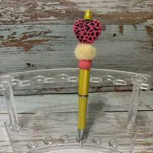 Pink and yellow leopard heart pen