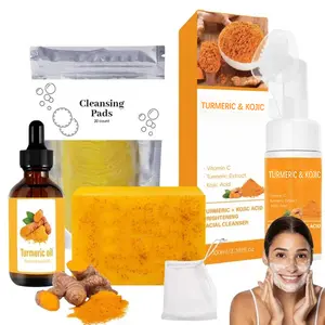 Turmeric Skin Care Kit, 5 Counts Nourishing Cleansing Pads & Facial Cleanser & Turmeric Oil & Soap & soap pad, Skin Care Products for Women, Face Care Products, Facial Wash, Face Cleaner