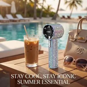 Bling Rhinestone Handheld Fan, Portable USB Rechargeable Mini Fan with Sparkling Diamond Design, Cute Personal Cooling Fan for Women Girls Travel Outdoor Daily Use