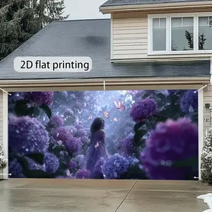 Dreamy Wisteria Garage Door Curtain, Romantic Butterfly Print, Decorative Privacy Screen, Windproof Home Decoration