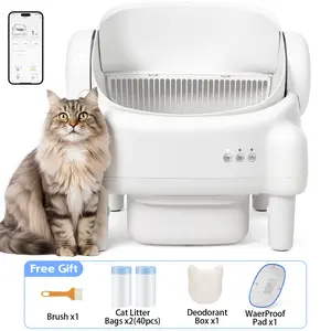PARUUNTYS x TAYACICY Automatic Self Cleaning Litter Box Open Top with App Control for Multiple Cats 16.5"x16.5" Entrance Dual Safety Tech 10.5L Sealed Waste Bin Leak-Proof Design Cream White - Litterbox(Only supports 2.4G Wifi)