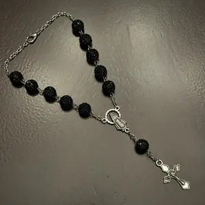 Black Glam Rhinestone Decade Glam Car Rosary Charm