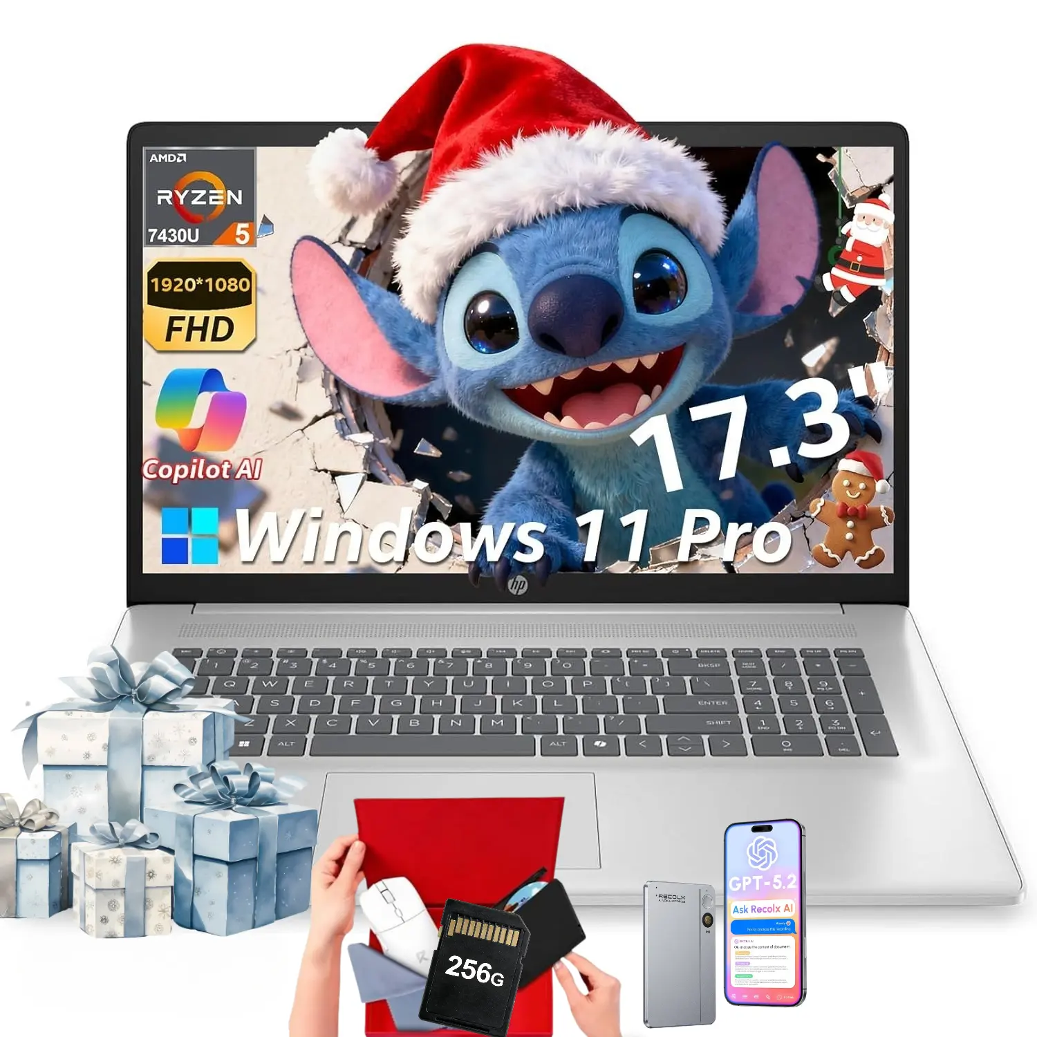 HP 17.3 Inch FHD Business Laptop | AMD Ryzen 5 7430U | Up to 32GB RAM 512GB SSD | Windows 11 Pro | Fast Charge Wi-Fi 6 Anti-Glare | Student & Business | Bundle Accessory