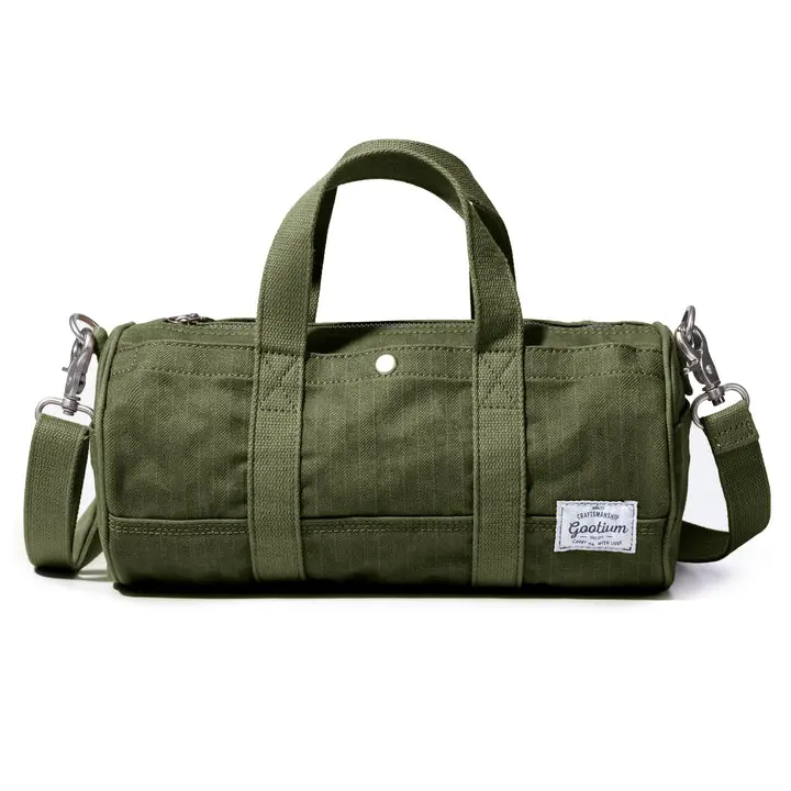 GOOTIUM Heritage Mini Overnight Duffel Bag - Heavyweight V-Weave Herringbone Canvas, Structured 11" Grab-and-Go Shape, Compact Size, 1.08lbs, Built-in Organizer, Unisex Portable Carrying Weekender Bag for Work