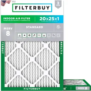 Filterbuy 20x25x1 Air Filter (2-Pack), Pleated MERV 8 Dust Defense HVAC AC Furnace Air Filters (Actual Size: 19.50 x 24.50 x 0.75 Inches)