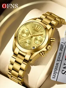 Women's Elegant Round Dial Quartz Watch, Fashionable Waterproof Wristwatch with Date Display Function, Trendy All-match & Exquisite Watch for Birthday Gift with Box, Water Resistant Watch