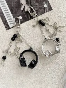 Style Music Earphone Bag Keychain, Unique Phone Chain for Men and Women, Backpack Hanging Decoration, Beaded Pendant Accessory