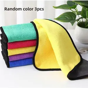 3pcs Random Color Car Care Premium Microfiber Towels, Coral Velvet Washing and Beauty Towels, Microfiber Cleaning Cloths, Ultra Soft, Super Absorbent, No Fuzzy Stripes, Car Care Products