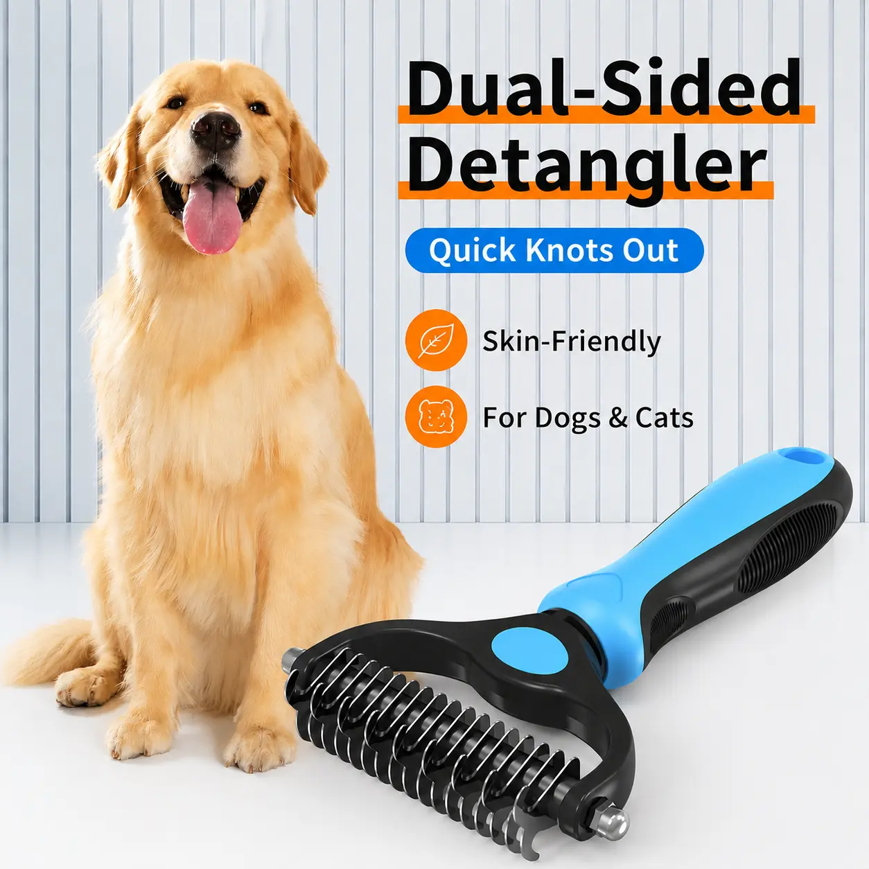 Deshedding Grooming kit, Pet Grooming Kit for Dogs & Cats, Dematting Rake Brush + Stainless Steel Comb for Long dog accessories, Deshedding & Detangling Tools for Long Matted Fur