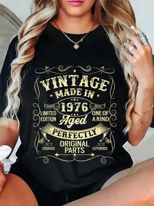 100% Cotton Unisex Vintage 1976 Made Or Born In 1976 Original Parts Birthday Round Neck Short Sleeve T-Shirt Women's Men Graphic Tee