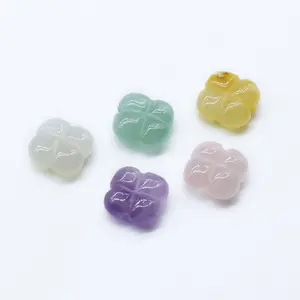 20pcs Random Four-Leaf Flower Loose Bead Crystal Agate Jade Carved Flower Diy Bracelet Necklace Earrings