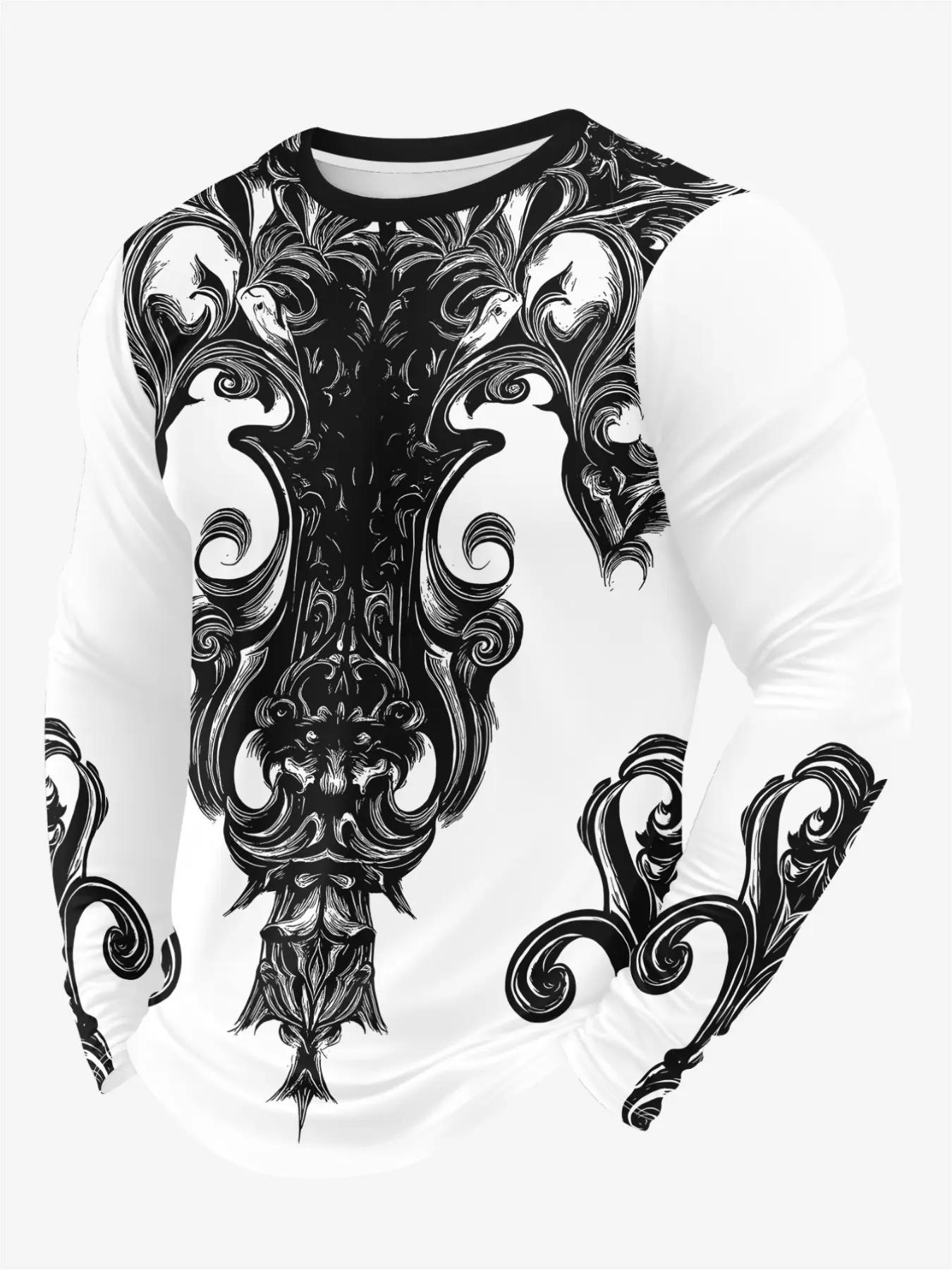 Men's retro 3D printed long-sleeve T-shirt, loose and casual Y2K style, fashionable street-style top, Casual streetwear top