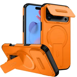 Magnetic Case for iPhone 17 Pro Max/17 Pro/Air/17/16 15 14 13, Lens Protection Cover with Kickstand & Sliding Camera Cover,Rugged Stand Protective Shock-Resistant Slim Shockproof Case