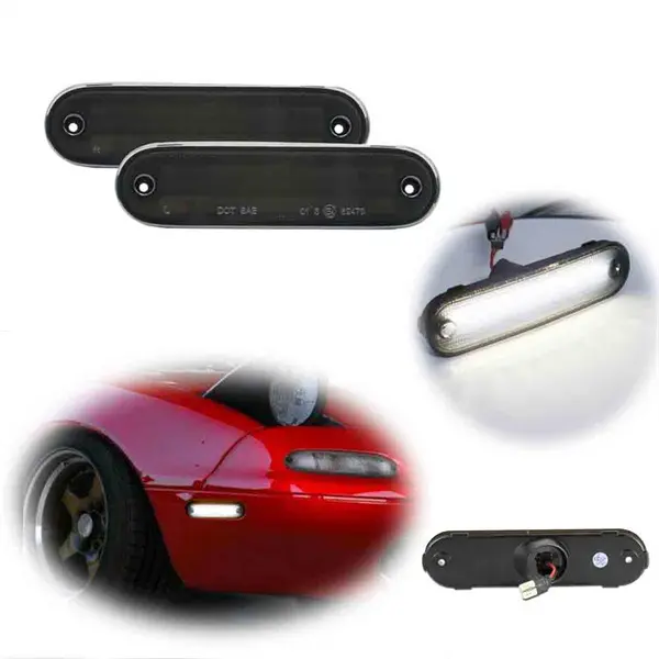 2PCS Smoke Lens Front / Rear White LED Side Marker Light FOR MAZDA MX-5 MIATA 1990-2005 Replace OEM NA01515FX,8BN1-51-120